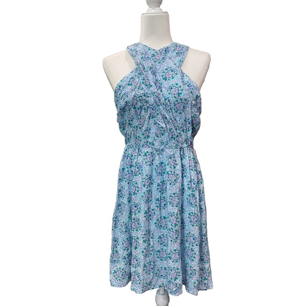 NWT Ann Taylor LOFT Petite Bloom Crossover Halter high Neck Dress 4P